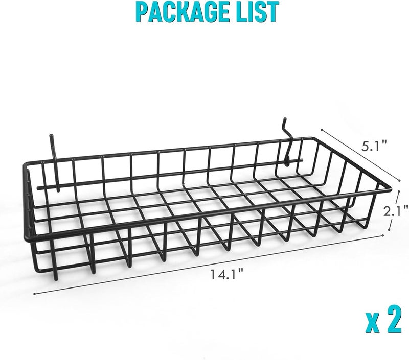 G.CORE Large Peg Board Baskets - 2 Pack Metal Shallow Tray Shelves for 1/4 Pegboards - Spray Bottle Holders Can Organizers for Garage Workbench Shop Hobby Craft Tool Organization (Black) - Image 3
